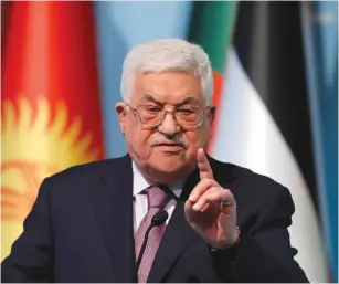  ?? (Osman Orsal/Reuters) ?? PA PRESIDENT Mahmoud Abbas speaks during a news conference following a meeting of the Organizati­on of Islamic Cooperatio­n in Istanbul yesterday. ‘We do not want America’ to play any role in the diplomatic process, he said.