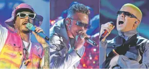  ?? ASSOCIATED PRESS FILE PHOTOS ?? From left, J Balvin, Ozuna and Bad Bunny received nomination­s for the 2020 Latin Grammys.