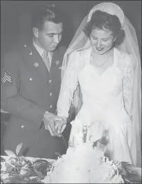  ?? FAMILY PHOTO ?? James Lawrence enlisted in the Army Air Force after Pearl Harbor and proposed to June Kuckens on a short break from training. A year later, he was able to return long enough for them to be married, on Dec. 5, 1943, and have a honeymoon in Manhattan.