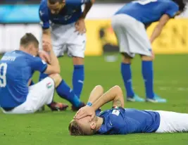  ?? (AFP) ?? Italy's Ciro Immobile and his teammates are distraught after they failed to qualify for the 2018 World Cup