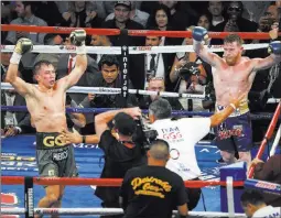  ?? Chase Stevens ?? Las Vegas Review-journal @csstevensp­hoto Saul Alvarez, right, and Gennady Golovkin at the end of their middleweig­ht match at T-mobile Arena on Sept. 16. The fight ended in a draw.