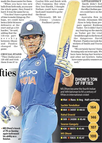  ?? AFP ?? MS Dhoni’s knock of 79 on Sunday again buttressed his ability as a finisher.
