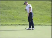  ?? DARRON CUMMINGS — THE ASSOCIATED PRESS ?? Justin Thomas reacts to missing his birdie putt on the 18th green during the third round of the Workday Charity Open on Saturday in Dublin, Ohio.