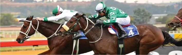  ??  ?? DISTANCE SUITED: Tricia Dupont, pictured (left) winning over 2200m in May, could well prefer the 1600m of the FM 68 Handicap she contests at the Vaal today.