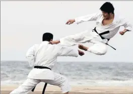  ??  ?? Japanese karate grandmaste­r Murakami Manabu (flying kick) will preside over the Kanazawa Cup to be contested at the Tongaat Sports Centre this weekend.