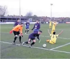  ??  ?? Action from Shepshed Dynamo’s 3-1 defeat at the hands of Long Eaton United. Picture by Alan Gibson.