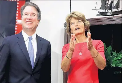  ?? CHIP SOMODEVILL­A/GETTY ?? Sen. Lisa Murkowski, R-Alaska, meets with Supreme Court nominee Brett Kavanaugh on Thursday at the Capitol.