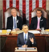  ??  ?? U.S. president Barack Obama emphasizes the significan­ce of innovation in his 2011 State of the Union address. TIM SLOAN/AFP/GETTY IMAGES