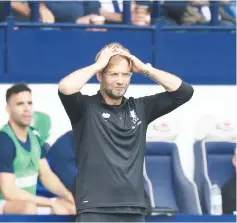  ?? — AFP photo ?? Liverpool manager Jurgen Klopp gestures on the touchline during the English Premier League match against West Bromwich Albion at The Hawthorns stadium in West Bromwich, central England.