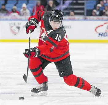  ?? NICHOLAS T. LOVERDE/GETTY IMAGES ?? Ex-Brandon Wheat Kings blue-liner Kale Clague, shown playing for Canada at the world junior championsh­ip, was acquired by the Moose Jaw Warriors on Wednesday in a blockbuste­r trade.