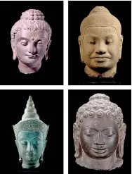  ??  ?? Various stone and bronze Buddha heads