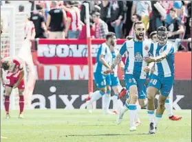  ?? FOTO: PERE PUNTÍ ?? Darder, festejando su gol en el triunfo del Espanyol en su última visita a Montilivi