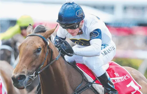  ?? Picture: GETTY IMAGES ?? Stephen Baster rides Golden Slipper hopeful Setsuna to victory at Flemington on Melbourne Cup Day.