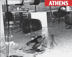  ??  ?? ATHENS Airport attack: Three died and 60 were injured in Athens in 1 73. One of the terrorists (top right) is shown under arrest