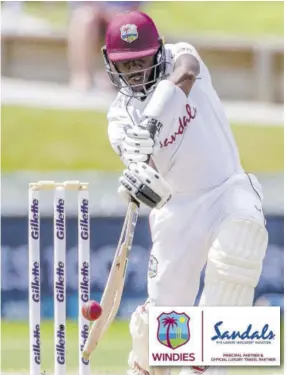  ?? (Photo: AFP) ?? West Indies batsman Jermaine Blackwood plays a shot on the fourth day of the first Test cricket match between New Zealand and West Indies at Seddon Park in Hamilton, on Sunday.