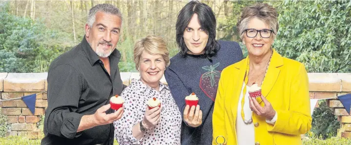  ??  ?? > Judges and presenters for The Great British Bake Off – from left, Paul Hollywood, Sandi Toksvig, Noel Fielding and Prue Leith, ahead of the new series launching on Channel 4