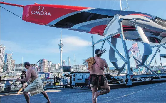  ?? PHOTO: SUPPLIED/EMIRATES TEAM NEW ZEALAND ?? Floating their boat . . . Emirates Team New Zealand launches its second America's Cup AC75 boat — Te Rehutai, or Sea Spray — at the Viaduct Harbour in Auckland last night.