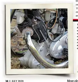  ??  ?? The Model 100’s oil lives in the ribbed wedge at the front of the crankcases, nestled between the downpipes and kept separate from the engine’s innards by a