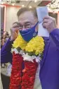  ?? (AFP) ?? Malaysian leader Anwar Ibrahim wears a mask after a press meet in Kuala Lumpur on Tuesday