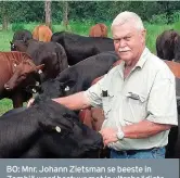  ??  ?? BO: Mnr. Johann Zietsman se beeste in Zambië word bestuur met ’n ultrahoëdi­gte, vinnige rotasie-weidingste­lsel. Hy sê wins uit beeste gaan daaroor om jou veld te verbeter deur weiding wat goed bestuur word, teen ’n hoë intensitei­t en wat vinnig afgewissel word.