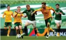  ??  ?? Republic of Ireland’s Daryl Horgan (centre) attempts to fend off Wales’ Joe Rodon (seond right) and Joe Morrell (second left). Photograph: Ryan Byrne/Inpho/Shut