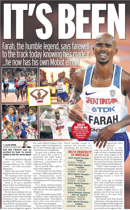  ??  ?? GREAT BRITON MO Farah’s glittering career has seen him rule the track unbeaten for six years