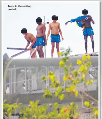  ??  ?? Teens in the rooftop protest.