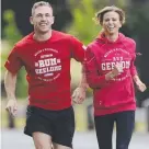  ??  ?? Run Geelong ambassador­s Brit Davis and Joel Selwood last year.