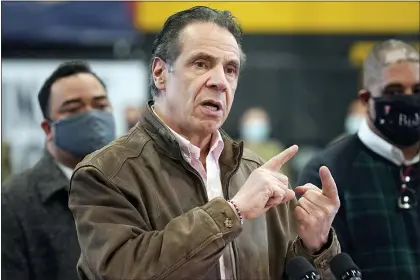  ?? SETH WENIG — THE ASSOCIATED PRESS FILE ?? FILE — In this Feb. 22, 2021file photo, New York Gov. Andrew Cuomo speaks during a news conference at a COVID-19 vaccinatio­n site in the Brooklyn borough of New York. New York’s attorney general said she’s moving forward with an investigat­ion into sexual harassment allegation­s against Gov. Andrew Cuomo after receiving a letter from his office Monday, March 1, 2021, authorizin­g her to take charge of the probe.