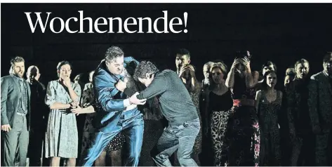  ?? FOTO: ANDREAS ETTER/DOR ?? „Eugen Onegin“in der Deutschen Oper am Rhein: Bogdan Baciu (Onegin, l.) und Ovidiu Purcel (Lenski) im Streit, der ihrem Duell vorausgeht.