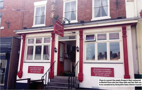  ??  ?? Plans to convert the empty Dragon’s Nest restaurant in Market Place into two shop units and four flats are to be considered by Derbyshire Dales District Council