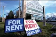  ?? AP PHOTO/NAM Y. HUH ?? FILE - Signs for apartment rentals are displayed in Glenview, Ill., on Jan. 29, 2024. Consumer inflation remained persistent­ly high last month, boosted by gas, rents, auto insurance and other items, the government said Wednesday.