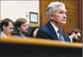  ?? JULIA NIKHINSON / THE NEW YORK TIMES ?? Jerome Powell, chairman of the Federal Reserve Board of Governors, testifies March 8 before the House Financial Services Committee at the Capitol in Washington. As the Federal Reserve reviews the failure of Silicon Valley Bank and Congress prepares for hearings, bank oversight is getting a closer look.