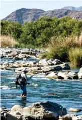  ??  ?? WATERPRET. Die rivier is die Richtersve­ld se lewensaar en ’n heerlike speelplek vir watersport­entoesiast­e. Die droë klimaat is egter ’n paar minute se stap van die oewer af sigbaar.