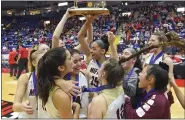  ?? BEN HASTY — READING EAGLE ?? The Gov.Mifflin girls basketball team celebrates after winning its second straight Berks title.