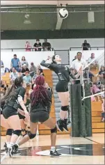  ?? Bambara Aven, @avenphoto ?? Justice Devlin goes up high for a kill during a match last season. Devlin and the seniorless Lady Panthers are looking to crash the party and pick up an Area 7- AAAA championsh­ip this fall.