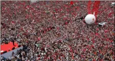  ??  ?? Muharrem Ince, presidenti­al candidate of Turkey’s main opposition Republican People’s Party, on stage at left, delivers a speech during an election rally in Istanbul on Saturday. AP Photo/Emrah gurel
