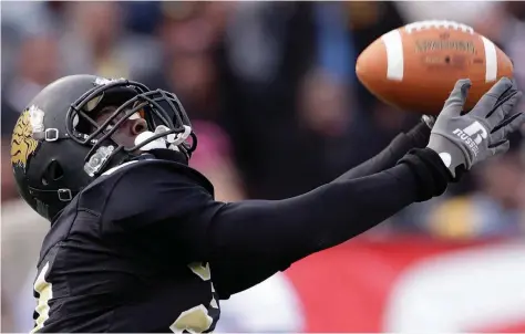  ?? (AP/Dave Martin) ?? UAPB receiver Willie Young hauls in a 95-yard touchdown reception late in the fourth quarter against Jackson State in the SWAC championsh­ip at Legion Field in Birmingham, Ala., on Dec. 8, 2012. UAPB won 24-21 in overtime.