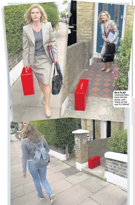  ??  ?? IN A FLAP Greening flees back into her home. Left, finally on her way to Cabinet RED ALERT A woman walks by Greening’s home, where the case sat unattended. Picture: Tim Anderson