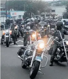  ??  ?? The riders about to set off from the Napier RSA for the Ride of Respect.