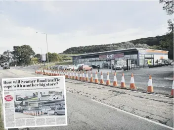  ??  ?? The cones on Seamer Road and, inset, our page calling for action last month