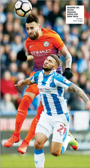  ?? PICTURE: Action Images ?? HEADING ON: Nicolas Otamendi battles with Nahki Wells