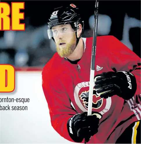  ?? AL CHAREST/POSTMEDIA ?? Sam Bennett, sporting a new look with quite the beard on, eyes up a better NHL season this year with the Calgary Flames.