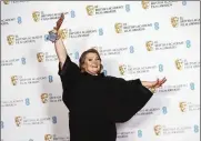  ?? BY JOEL C RYAN/INVISION/AP PHOTO ?? Joanna Scanlan holds her Best Actress award for her role in the film ‘After Love’ at the 75th British Academy Film Awards, BAFTA’s, in London Sunday, March 13, 2022.