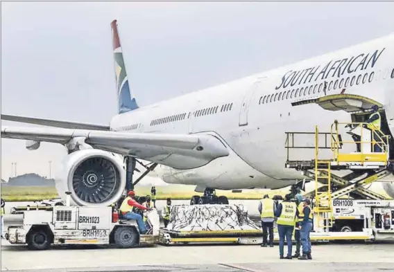  ?? Photo: GCIS ?? Too loud, too proud: The second batch of Covid-19 vaccines was fetched from Brussels on a commercial SAA Airbus A340-600 by a crew that was not able to keep up with the certificat­ions required by the civil aviation authoritie­s. Mistakes were made on the outbound and inbound journeys.