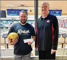  ?? ?? LEFT: Springfiel­d Clark County USBC Masters Tournament champion Tanner Spencer (left) with associatio­n president Brian Miller.