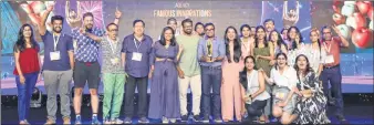  ?? ?? Team Famous Innovation­s with their first Grand Prix Award for Applegram on the Goafest stage