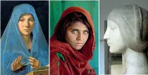  ??  ?? Da sinistra, l’«annunciata», la ragazza afghana di Steve Mccurry e il «Busto di Eleonora d’aragona»