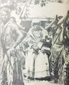  ?? Picture: FILE ?? Ratu Peni Qiokata, dressed in full traditiona­l attire, is escorted by warriors from Nasoqo in Nadarivatu.