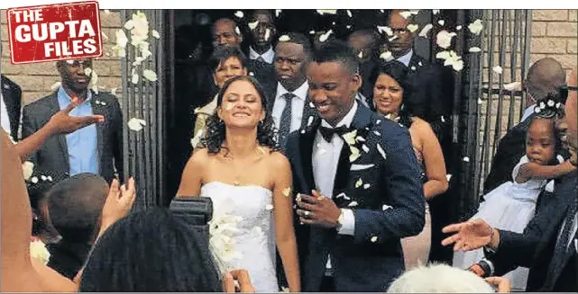  ??  ?? PRICEY AFFAIR: Duduzane Zuma marries Shanice Stork in Durban in 2015. Leaked e-mails show that the Gupta family organised a reception ceremony that included a R700 000 glass marquee